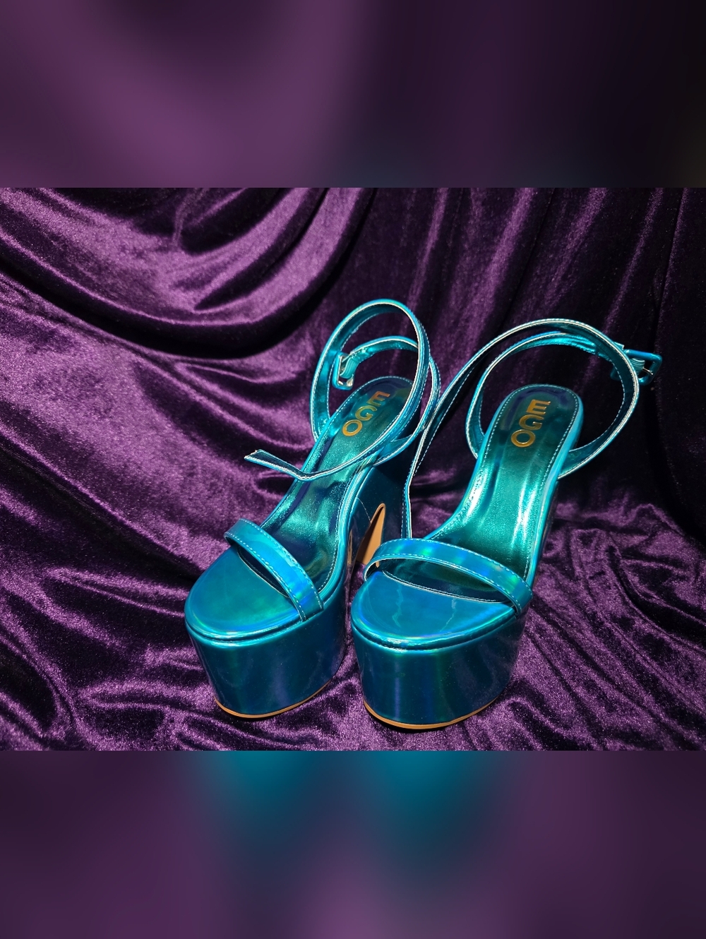 EGO Metallic Teal Platform Sandals with Ankle Strap
